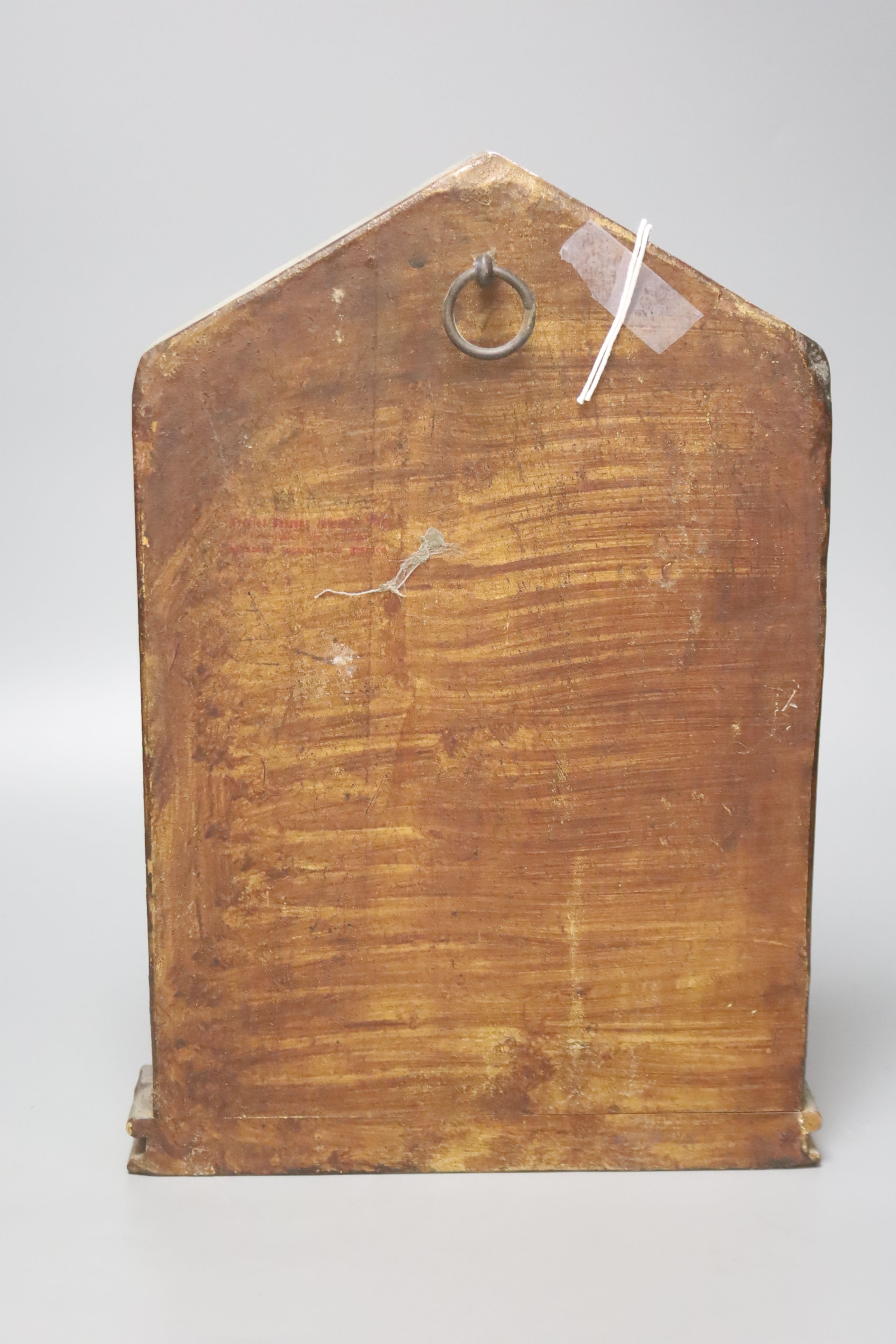 A painted hinged triptich icon, 36 x 37cm (open) 24cm wide closed